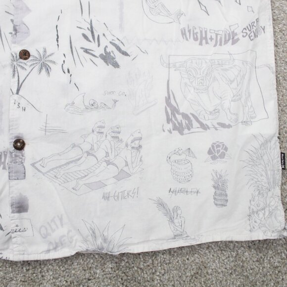 Hurley Camp Shirt Mens Large White/Gray Doom Reverse Print Woven S/S Button Up - Picture 9 of 16